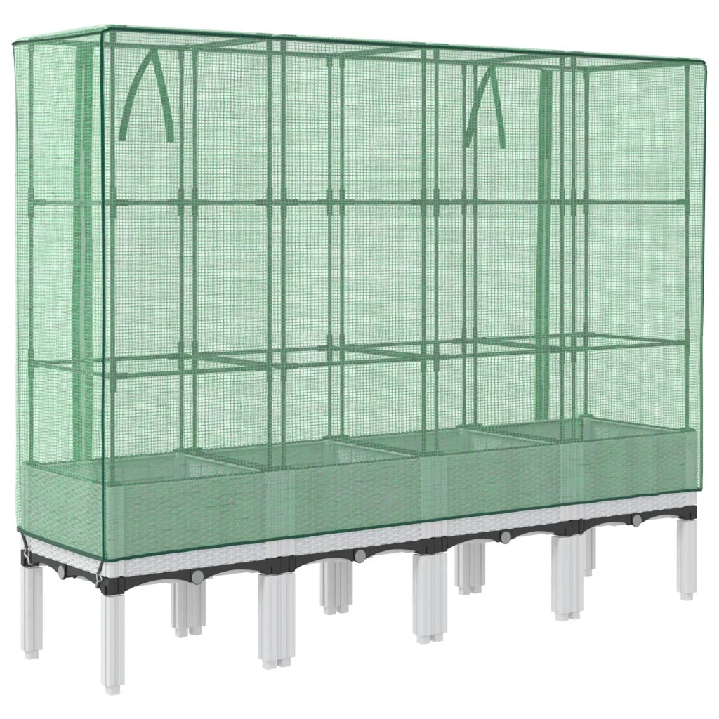 Fioriere | Cassetta per fiori | Letto Rialzato con Copertura Serra Effetto Rattan 160x40x140 cm