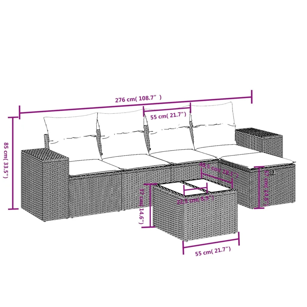 Set Divano da Giardino 6pz con Cuscini Grigio Chiaro Polyrattan 3264408