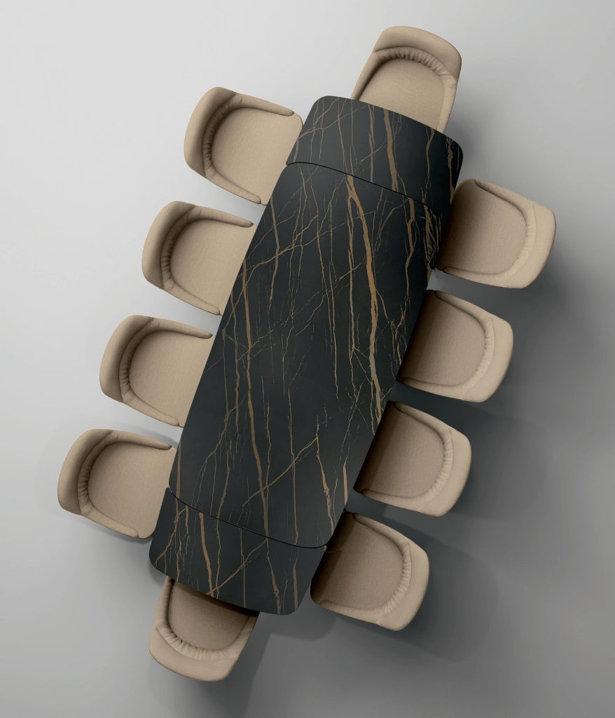Tavolo Allungabile Thanos X con Piano in Ceramica Portoro Nero e Gambe in Metallo - Stones