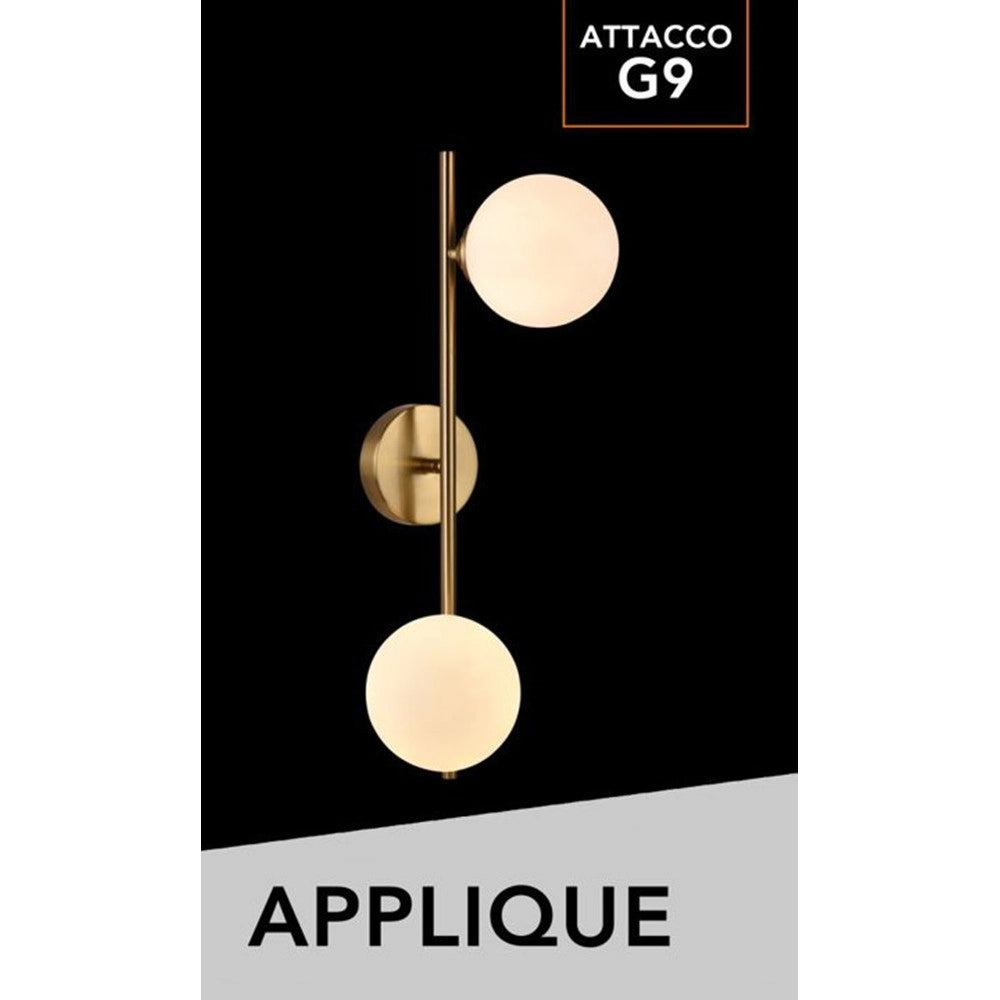 Trade Shop - Applique Da Parete Struttura In Metallo Bronzo Minimal Con Attacco G9 2 Sfere Opache Aq41 -