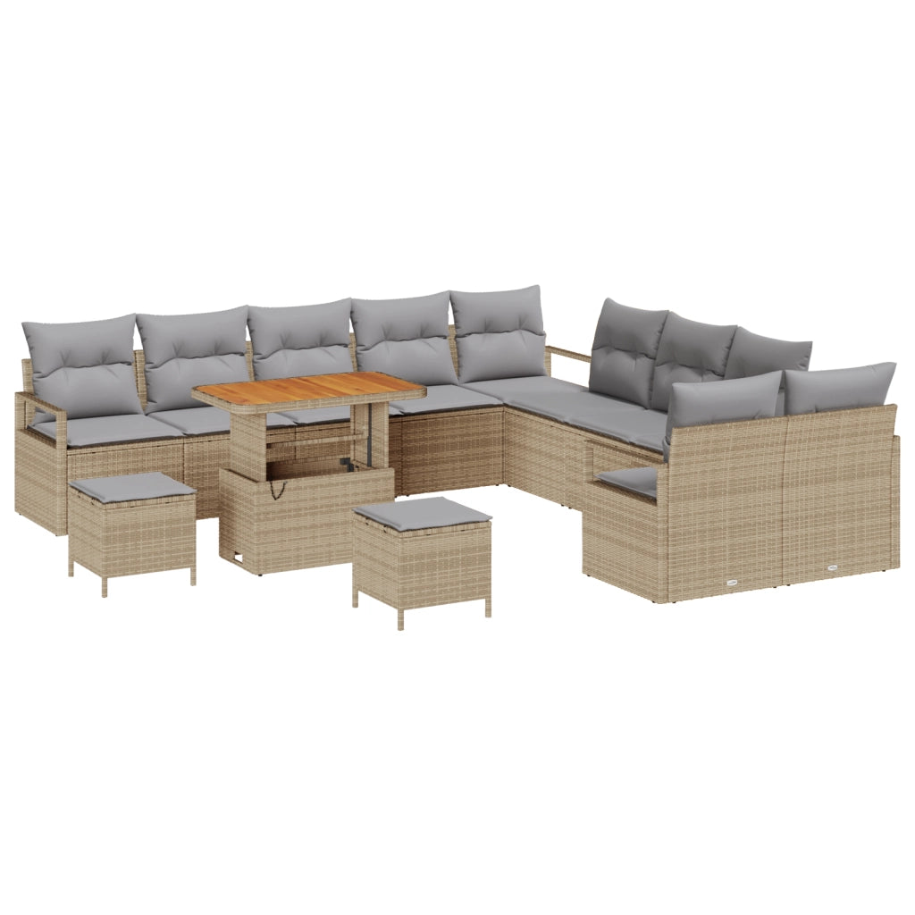 Set Divano da Giardino  13 Pezzi con Cuscini Beige Polyrattan Acacia