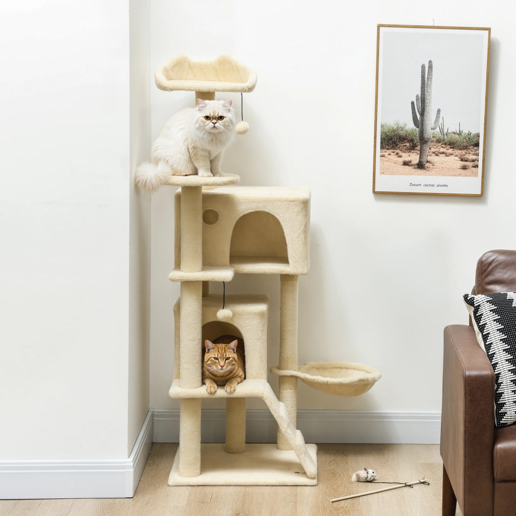 Tiragraffi per Gatti con Amaca e Tunnel ¨C Zephmum ¨C Beige 48x48x140 cm