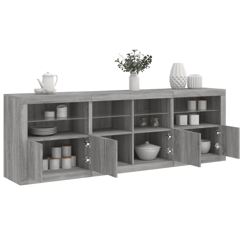 Credenza | Madia | Buffet da pranzo | Armadio da pranzo con Luci LED Grigio Sonoma 202x37x67 cm