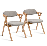 Set 2 sedie pieghevoli con braccioli in legno grigio imbottite impilabili