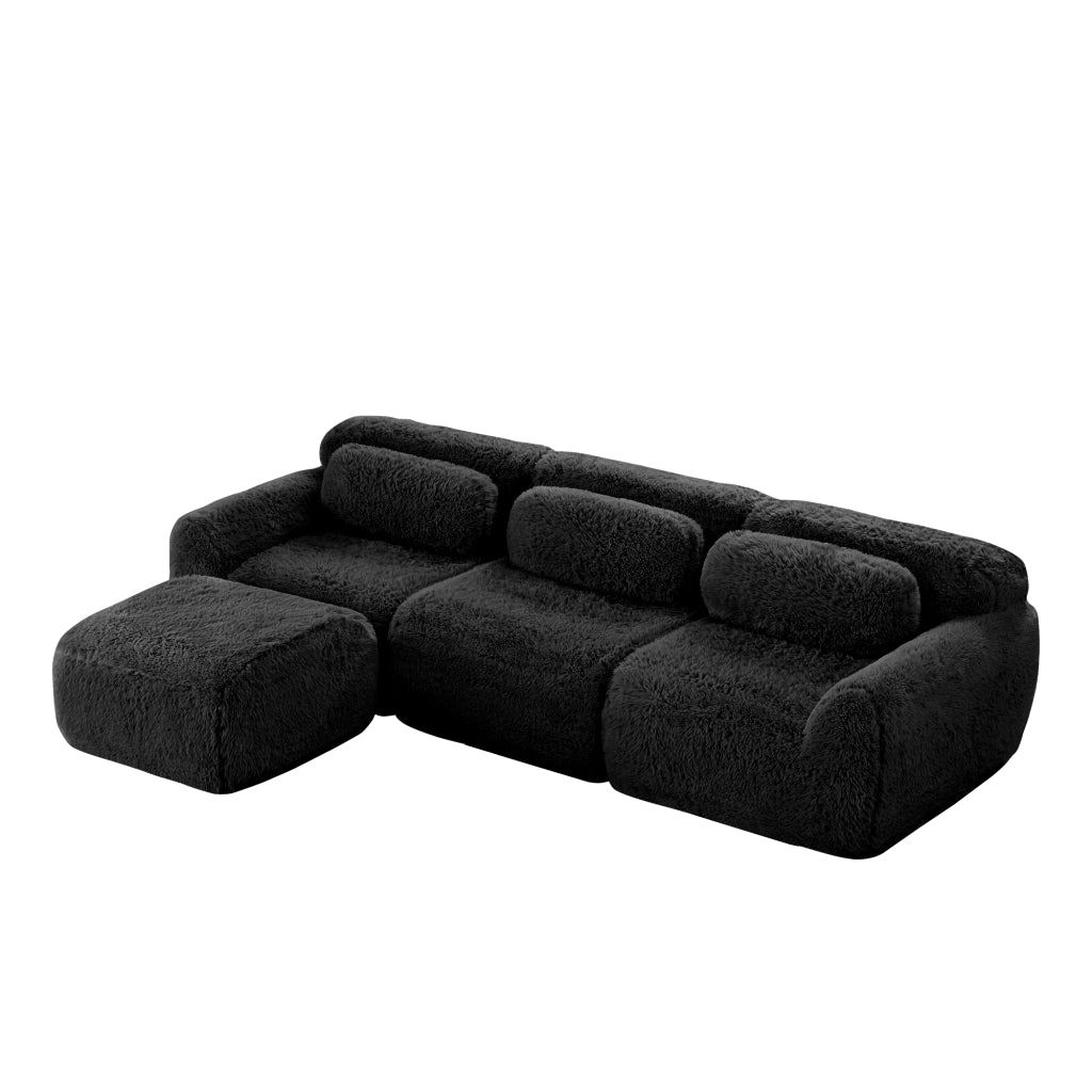 Divano modulare L - Zephmum - Tessuto peluche senza montaggio con cuscini
