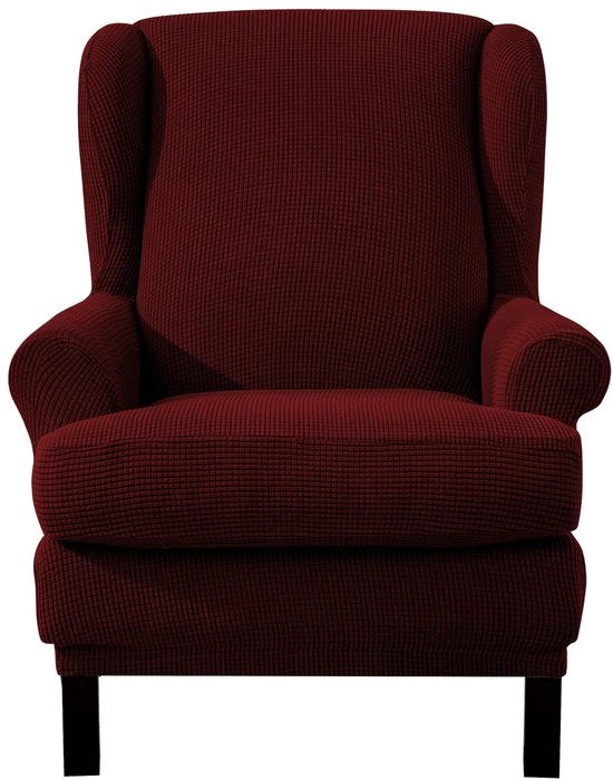 Jacquard vleugelstoelhoes 2-delige fauteuilhoezen elastische bankarmleuninghoezen beschermhoezen per leesstoelen relaxstoelen con schienali (rosso vino)