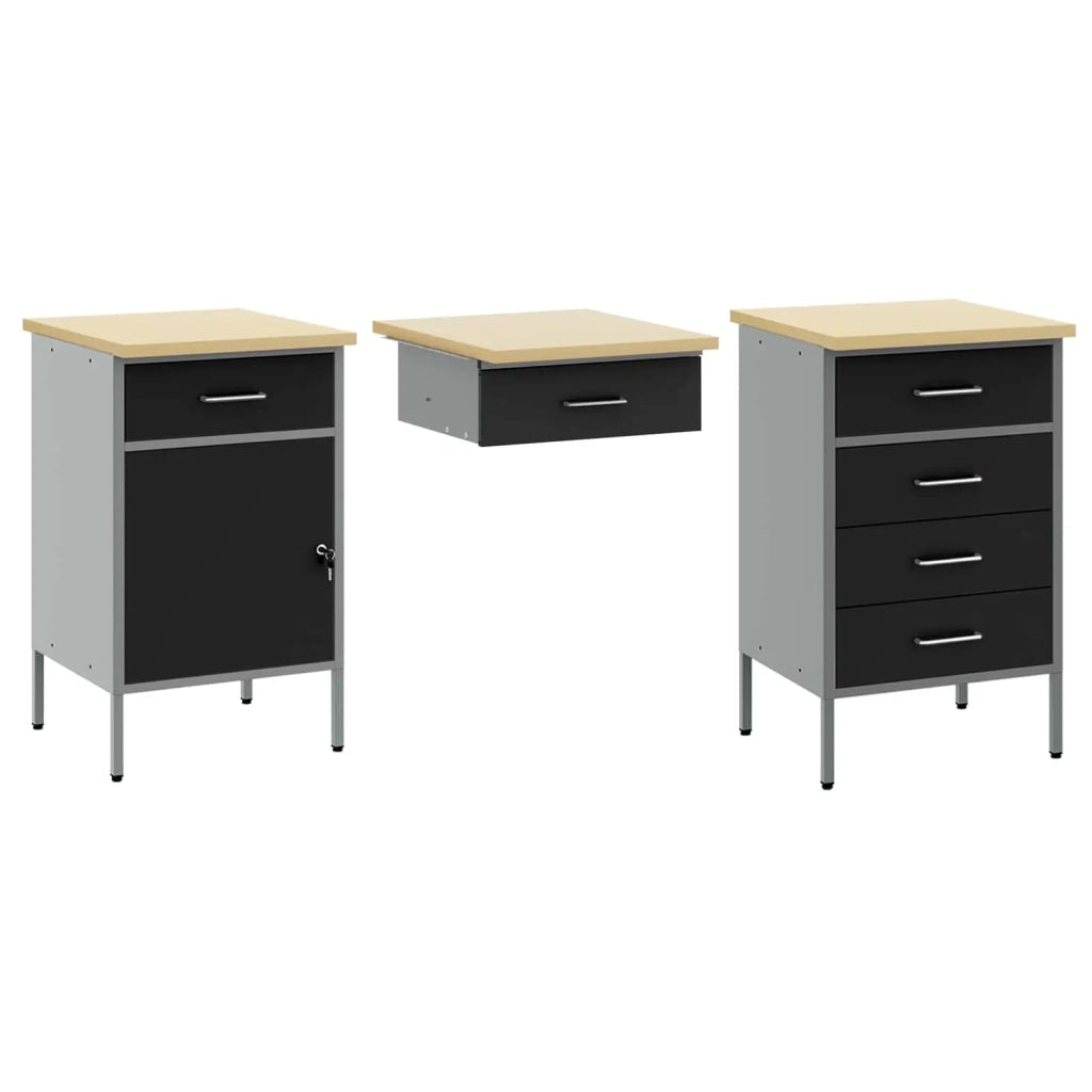 Mobile da lavoro 3 pcs Nero Legno ingegnerizzato e acciaio 3321378