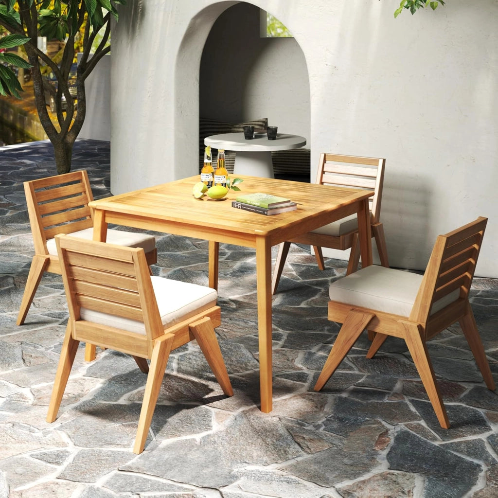 Tavolo in legno per esterni, 100/170/200 cm, tavolo da giardino in legno di acacia con foro di 5 cm, per cortile, veranda e giardino, resistente alle intemperie (100 x 100 cm)