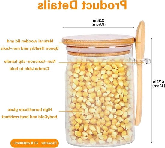 Set di contenitori in vetro a chiusura ermetica - confezione da 3, 600 ml - contenitori con coperchio e cucchiaio - contenitori in vetro per meal prep - spezie, tè, noci.