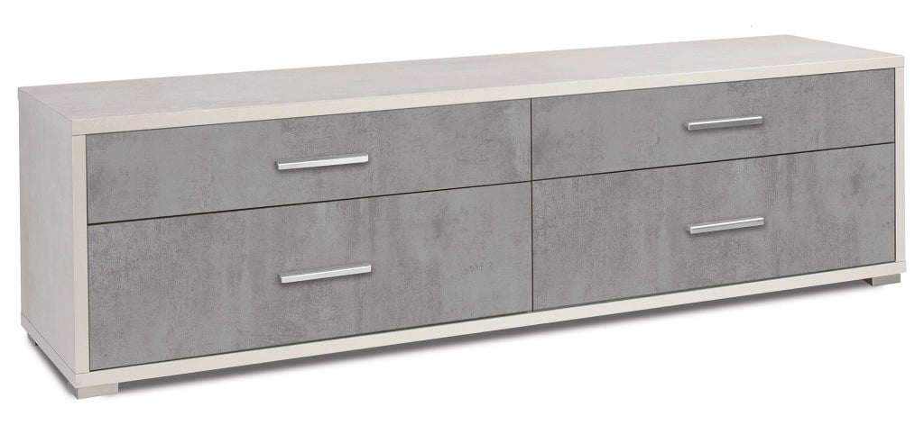Mobile con 4 Cassetti 179x50x47 cm Ossido Bianco/Cemento