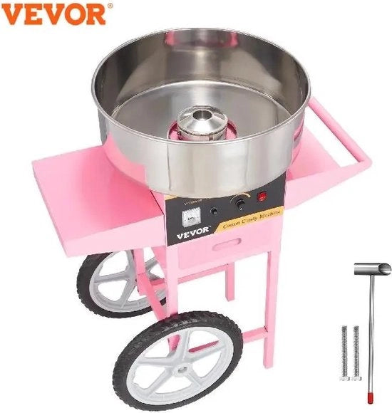 Suikerspinmaker elettrico con carro - 1000W - Suikerspinmachine - Suikerspinmachines - Suikerspinmaker - Zucchero filato - Suikerspinmaker commerciale con contenitore in acciaio inossidabile - Suikerschep e lade - Ideale per feste - Rosso
