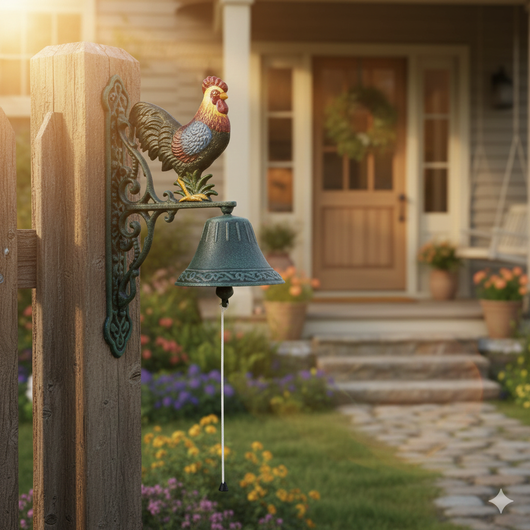 Campana in ghisa gallo colorato cm 23x13xh36