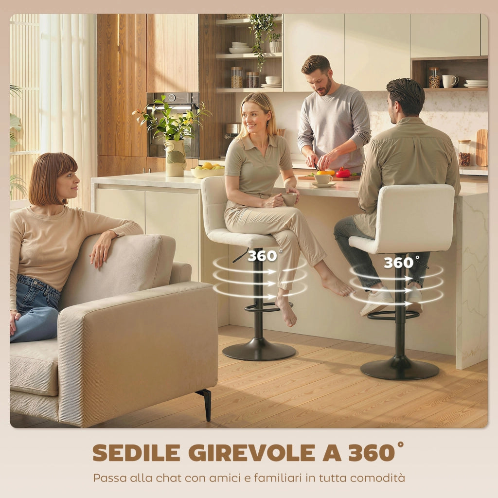 Sgabelli da Bar Regolabili ¨C zephmum ¨C Pelle Crema e Acciaio 39.5x44x88-110 cm