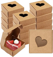 30 confezioni marroni di regalo con finestra a forma di cuore, 7,5x7,5x3cm - ideali per biscotti, cioccolato, cupcake e gioielli - confezione in cartone Kraft