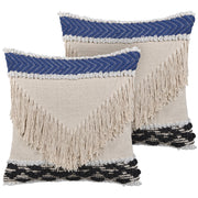 Set di 2 cuscini decorativi in cotone beige 45 x 45 cm federa con frange testurizzate con imbottitura in poliestere