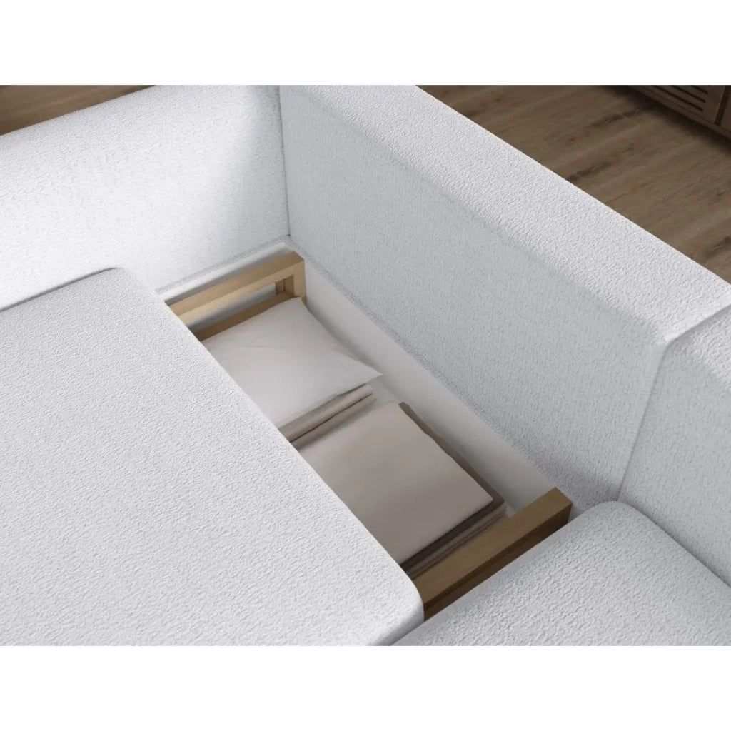 Divano ad angolo convertibile ARVESSA bianco alpino chenille – Angolo destro