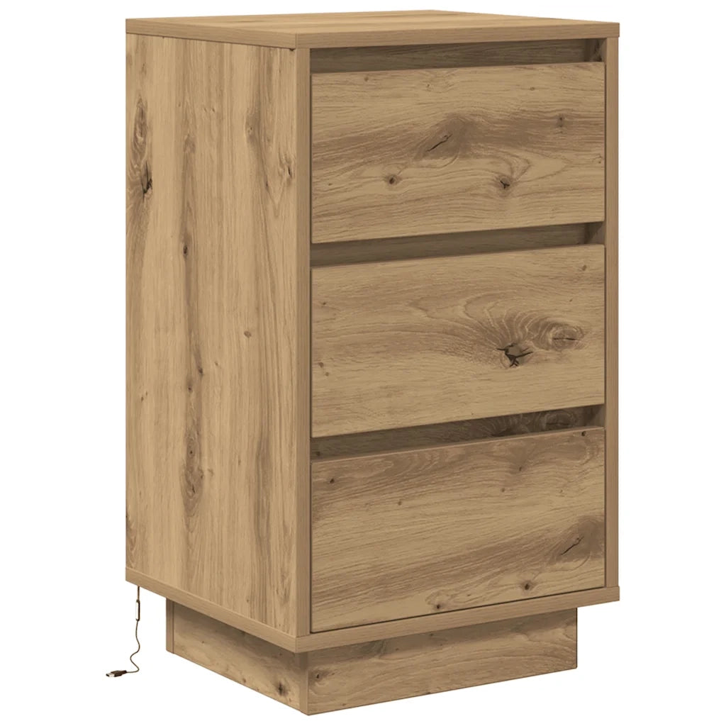 Comodino | Armadio da Notte | Mobiletto da notte con Luci LED Rovere Artigianale 38x34x65 cm