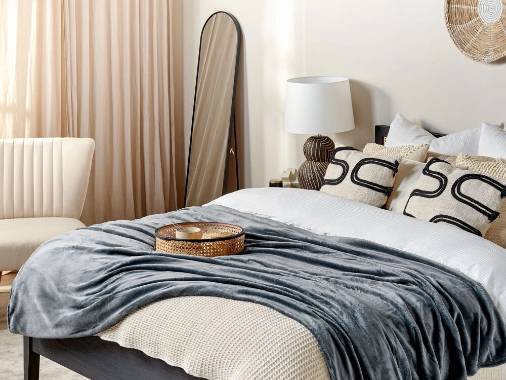Coperta plaid in poliestere grigio 150 x 200 cm morbido durevole letto divano soggiorno stile classico