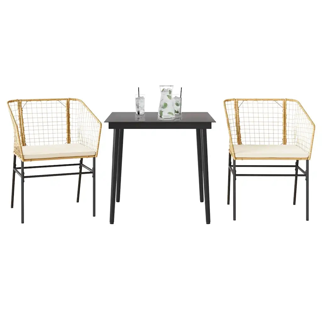 vidaXL Set da Pranzo da Giardino 3pz con Cuscini Polyrattan Vetro