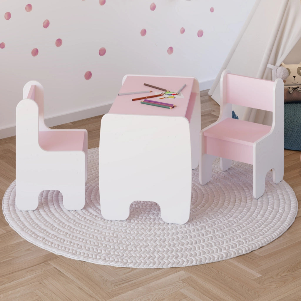 Set bambini TIMI tavolino e due seggiolini bianco/rosa
