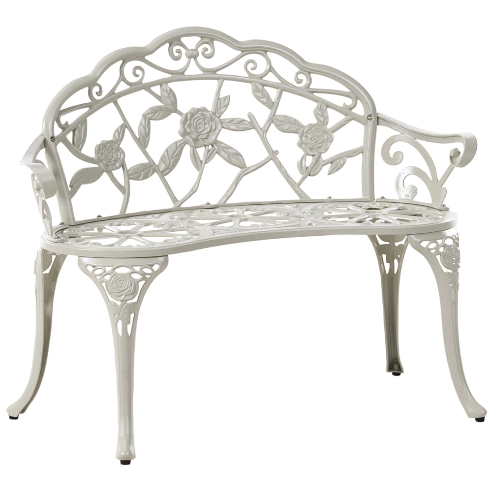 Panchina da giardino per esterni in metallo bianco alluminio 2 posti braccioli stile vintage