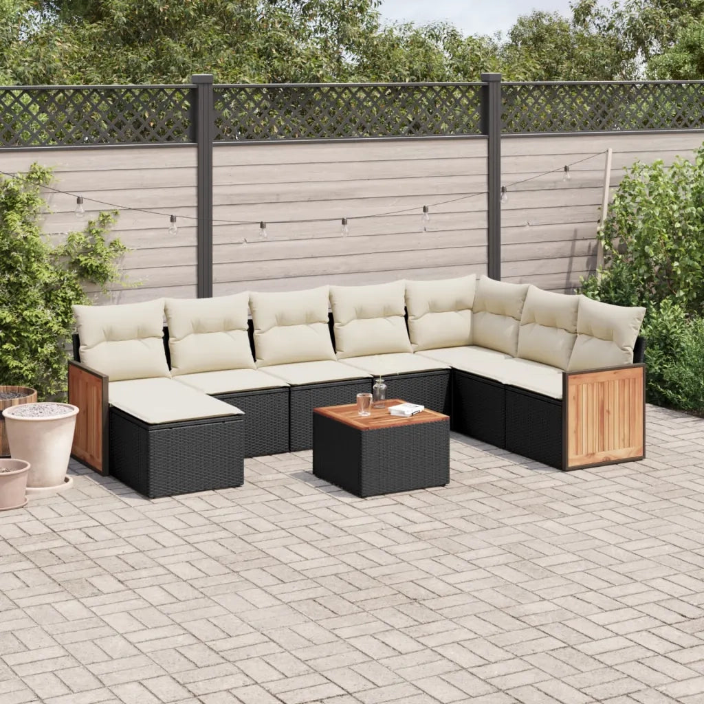 Set Divani da Giardino 9 pz con Cuscini Nero in Polyrattan 3227932