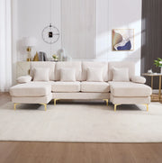Divano a U 265x135x88 cm con illuminazione LED e porta USB in velluto beige