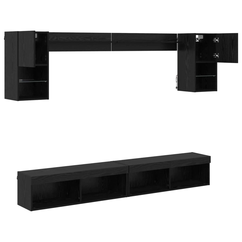 Mobile Porta TV con LED 6 pz-Credenza per TV Rovere Nero Legno multistrato 865813