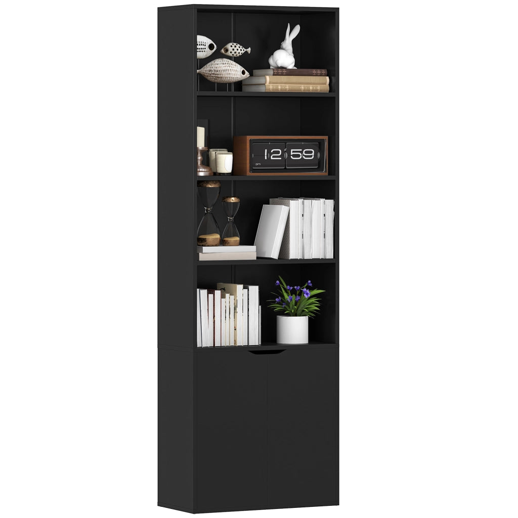 Libreria con Ante e Ripiani Aperti ¨C Zephmum ¨C Nero 59x29x180 cm