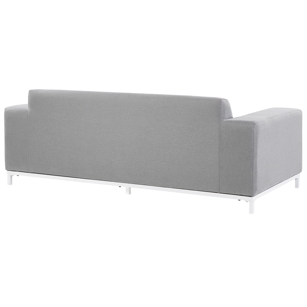 Set divano da giardino rivestimento in tessuto grigio gambe in alluminio bianco con ottomana 5 posti resistente agli agenti atmosferici
