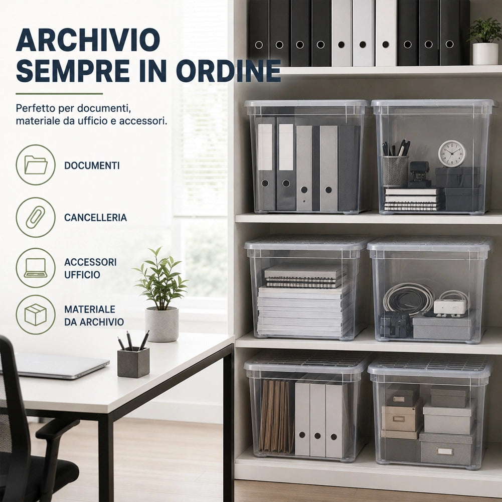 Set 4 Pezzi Contenitori con Coperchio 57x39x42 cm Storage Box Marea Capienza 67L in Plastica Trasparente