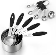 Set di 10 pezzi di misuratori e cucchiai in acciaio inossidabile - Misuratori - Acciaio inossidabile di alta qualità (AISI) - Set di cucchiai e misuratori - con quantità esatte - per ingredienti secchi e liquidi per cucinare e cuocere.
