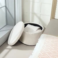 Pouf Poggiapiedi contenitore rotondo, in velluto a coste, capacità 120 kg, Ø 60 x 41 cm, Beige