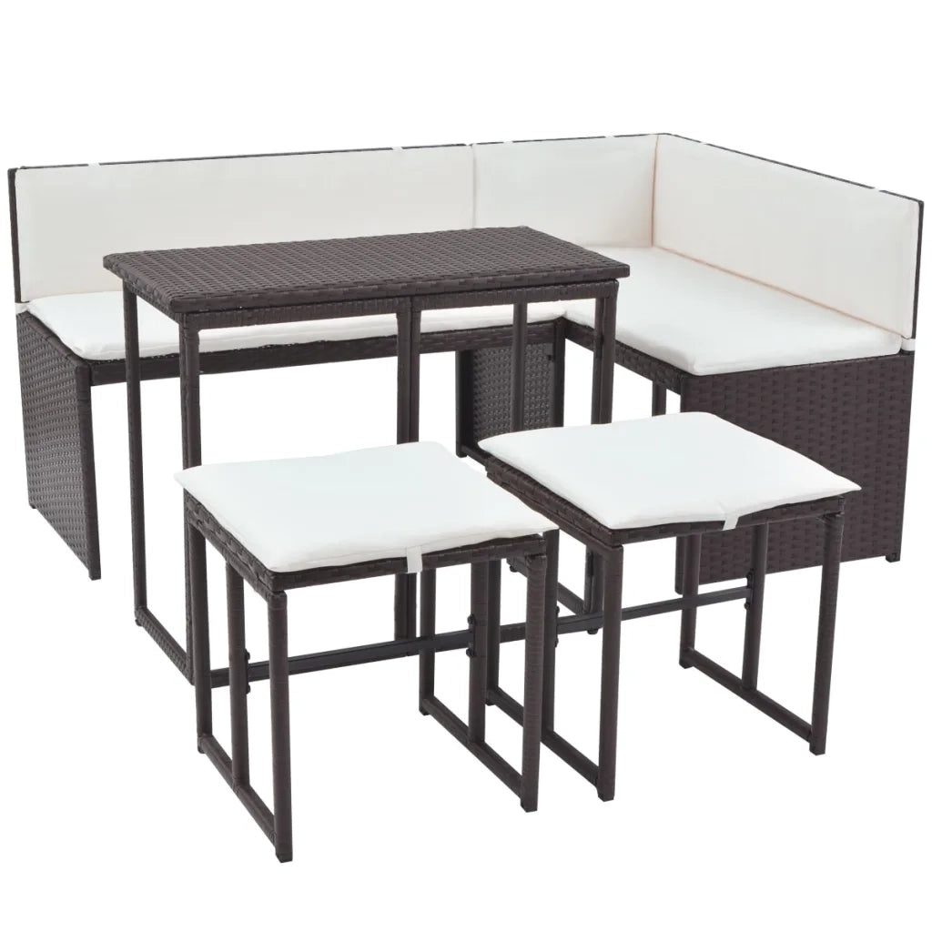 Set da Giardino 5 pz Pieghevole in Acciaio e Polyrattan Marrone cod mxl 36158