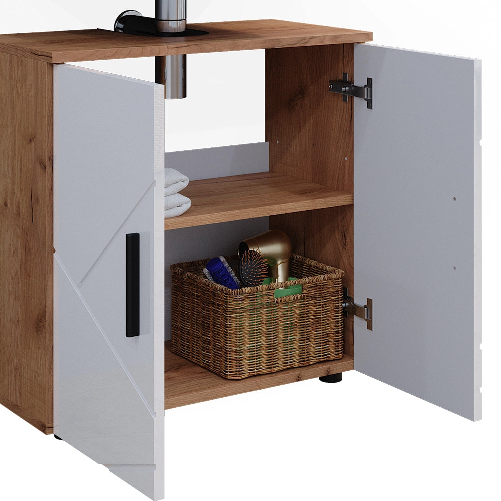 Vicco Set di mobili da bagno Bianco lucido/oro power oak 3 parti, con colonna