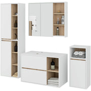 Set di mobili da bagno sospesi VAMI in Bianco con interno Quercia Sonoma con fori per lavabo da appoggio