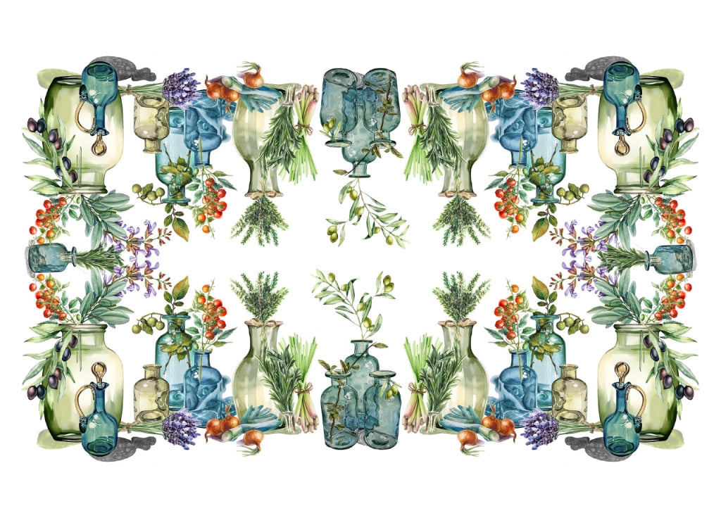 Tovaglia Copritavolo Cucina 100% Cotone Digitale Disegno Herbs GI - 150x180 - Herbs