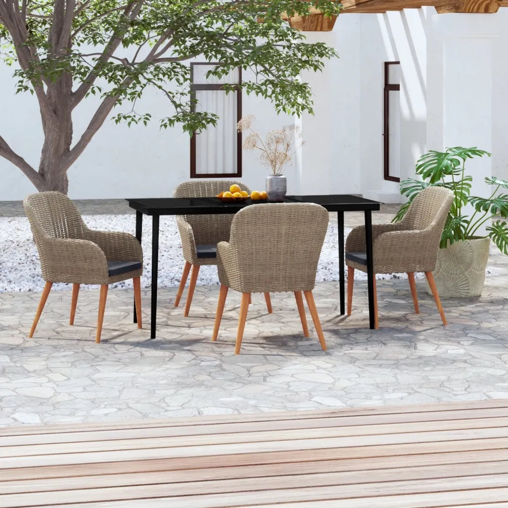 Set da Pranzo per Giardino 5 pz con Cuscini Marrone cod mxl 52005