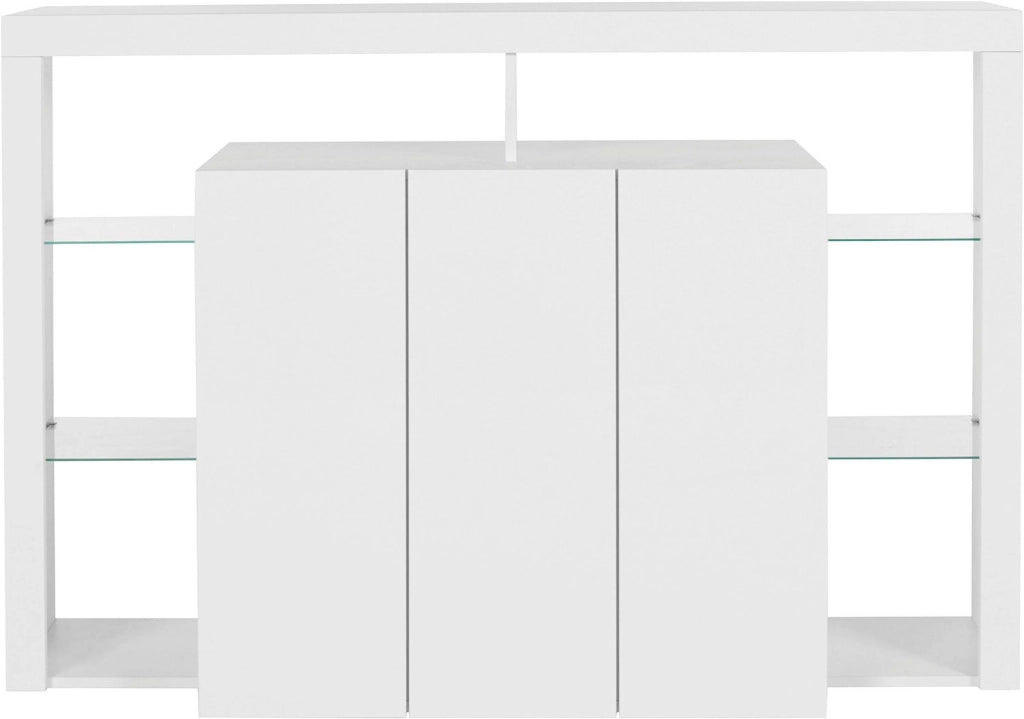 Credenza con 3 Ante e Ripiani in Vetro a Giorno 150x40x100 cm Essential 3A Bianco Lucido