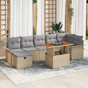 Set Divano da Giardino 8 Pezzi con Cuscini Beige Polyrattan