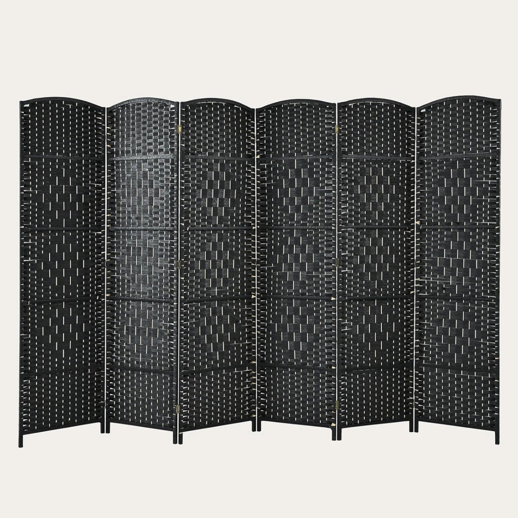 Paravento a 6 Pannelli, Separatore di Ambienti Pieghevole con Struttura in Legno Massello, Schermo di Privacy Decorativo per Casa, Ristorante, Ufficio, 270,5 x 1,5 x 180 cm (Nero)