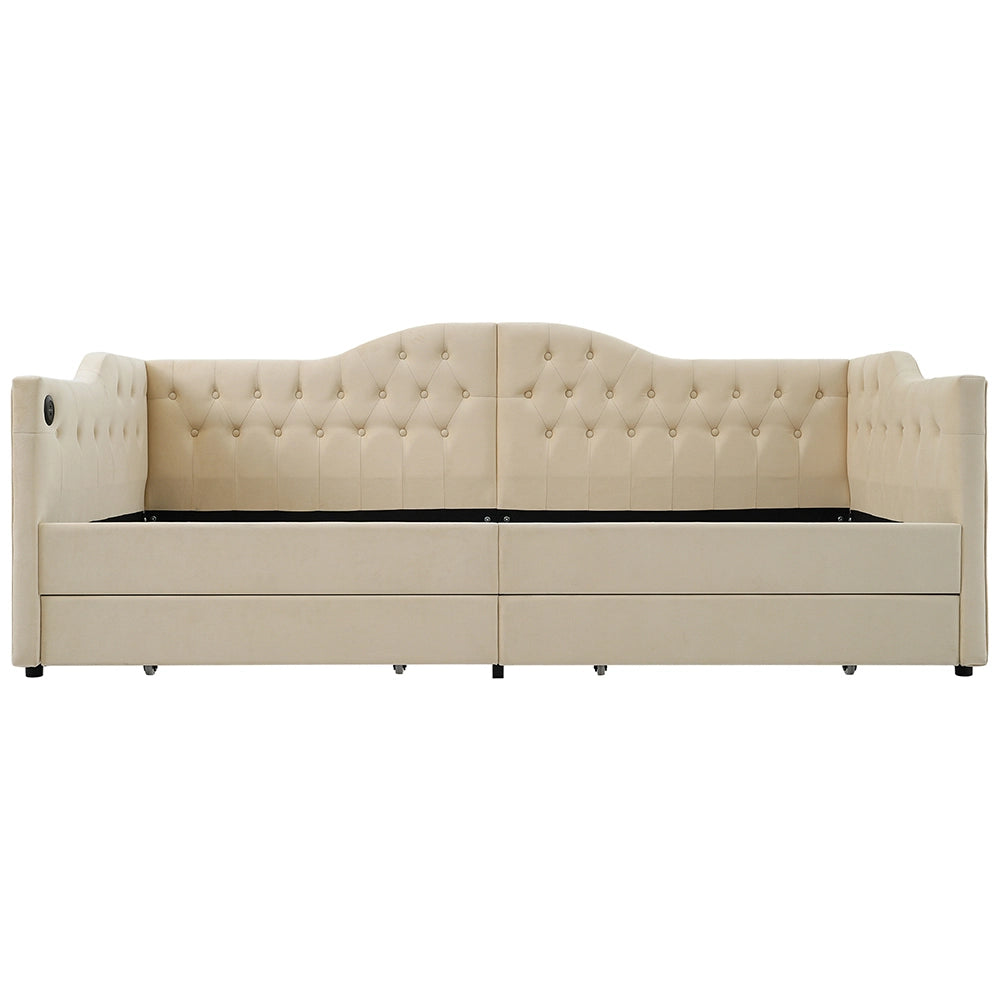 Letto con cassetti divano letto Xylo - 90x200 cm - Beige - USB Type C