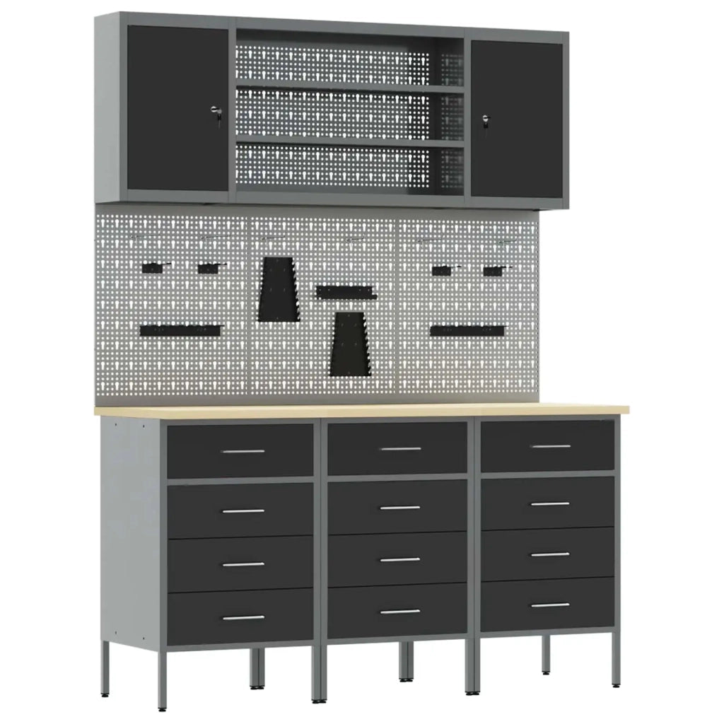 Mobile da lavoro 7 pcs Nero Legno ingegnerizzato e acciaio 3321436
