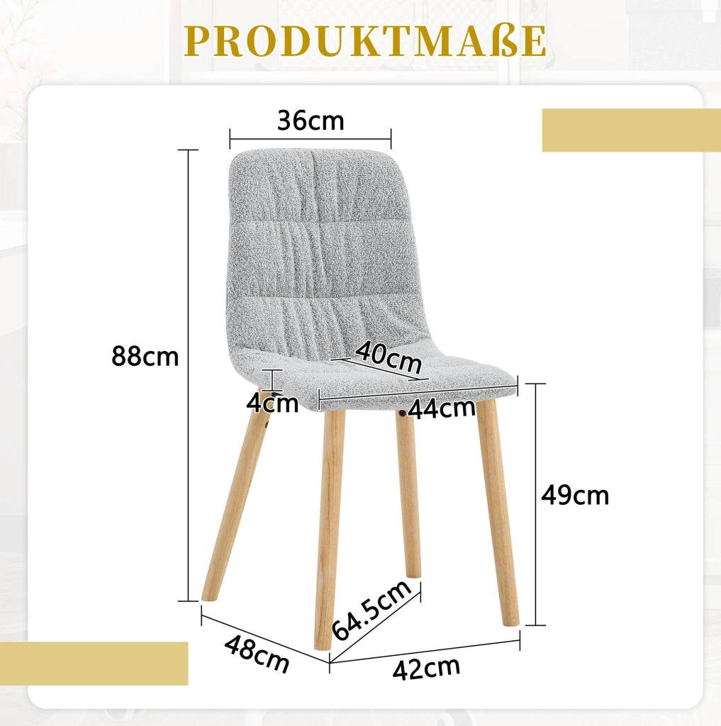 Sedia da pranzo 88 cm in tessuto grigio chiaro e legno, set da 2