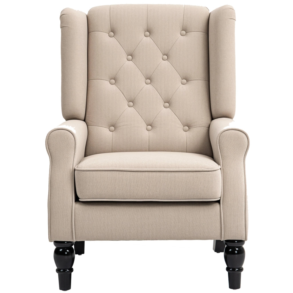 Poltrona capitonnata ¨C zephmum ¨C beige, tessuto, gambe in legno, 74x87x102 cm