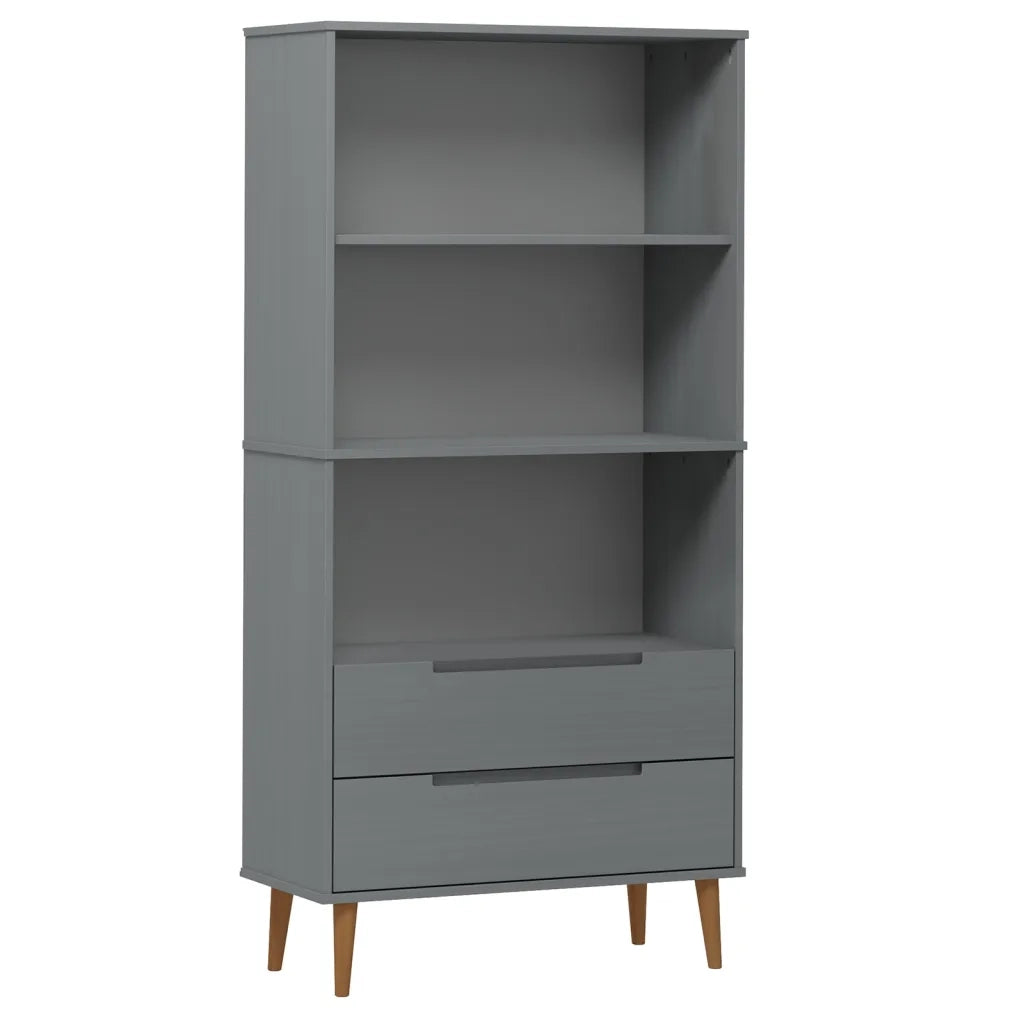Libreria-Scaffale per Libri-Mobile di Stoccaggio MOLDE Grigia 85x35x170,5 cm in Legno Massello di Pino