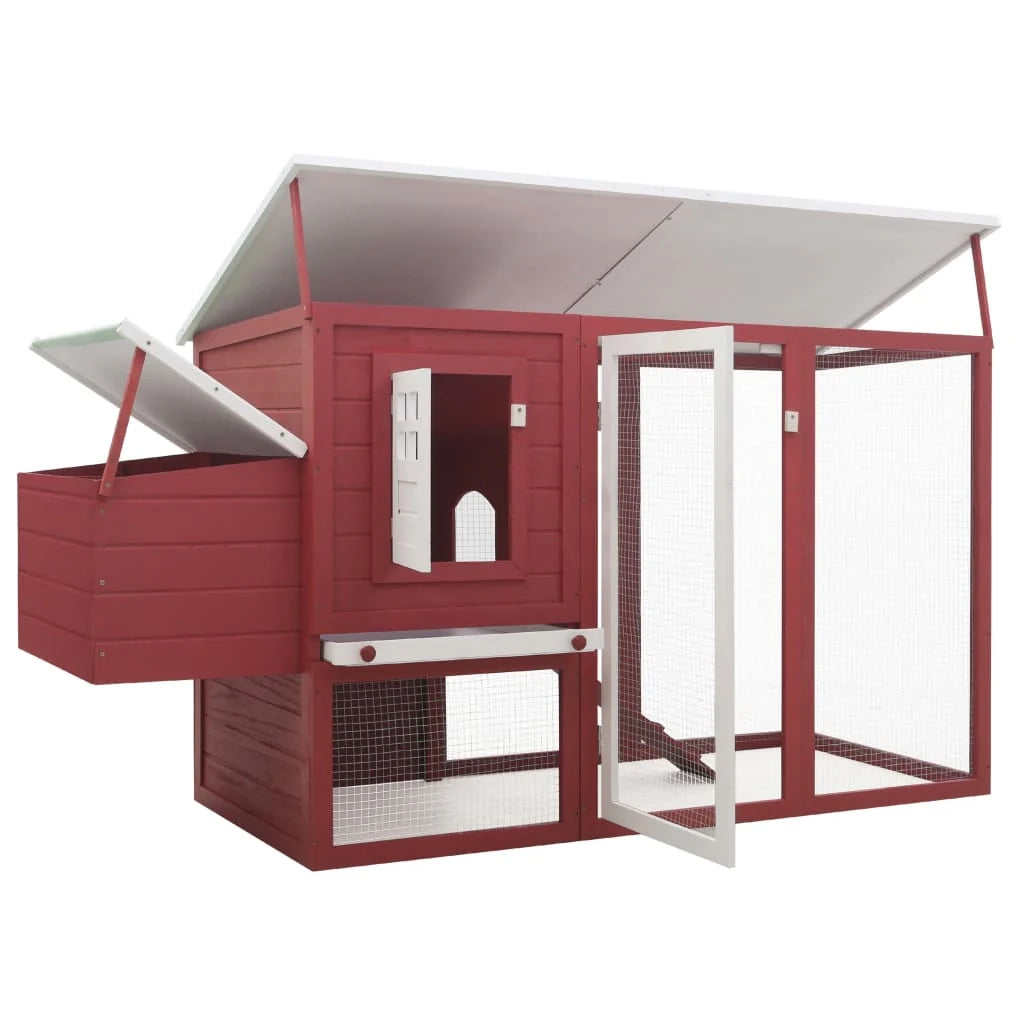 Pollaio da esterno con 1 nido 202 x 75 x 98 cm legno rosso 02_0001700