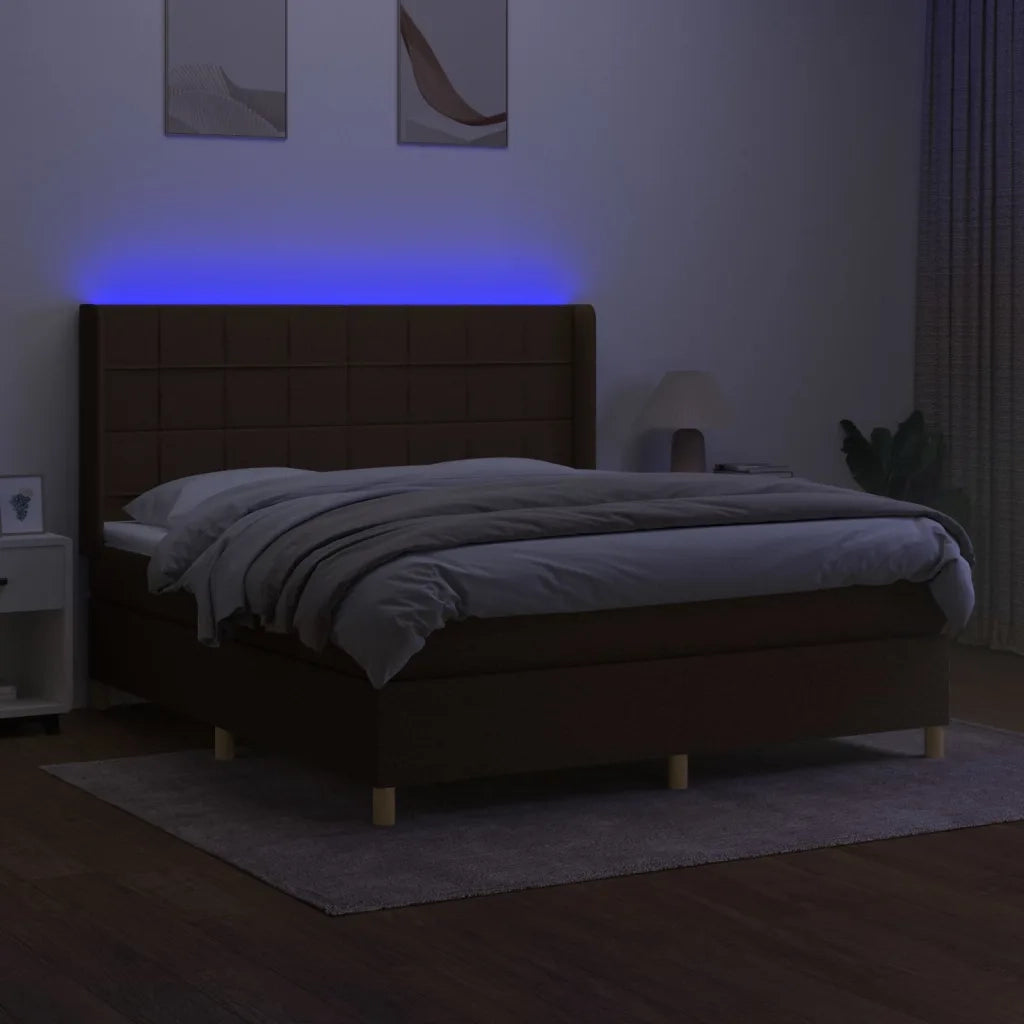 Letto a Molle Materasso e LED MarroneScuro 180x200cm in Tessuto 3138896