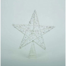 Puntale a stella per albero di natale con glitter Bianco e perline