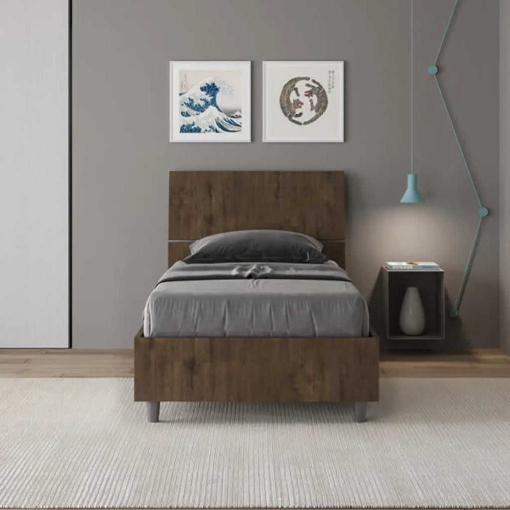 Letto singolo senza rete 80x190 testata inclinata noce Demas
